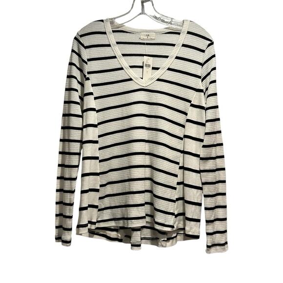 Anthropologie Vicky Thermal Waffle V Neck Tunic T.LA NWT Small Striped White Top - Picture 4 of 16